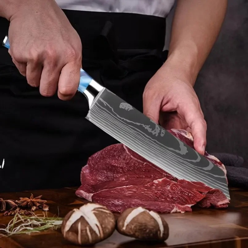 다마스커스 패턴 레이저 스틸 일본 산토쿠 나이프 레진  - Home Cooking In Japanese 리뷰 및 가격